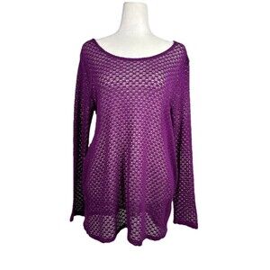 Medium Eddie Bauer Purple Lightweight Open Knit Top Long Sleeve  Stretch